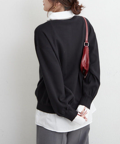 【nane/】《一件穿出時尚感》襯衫拼接針織衫