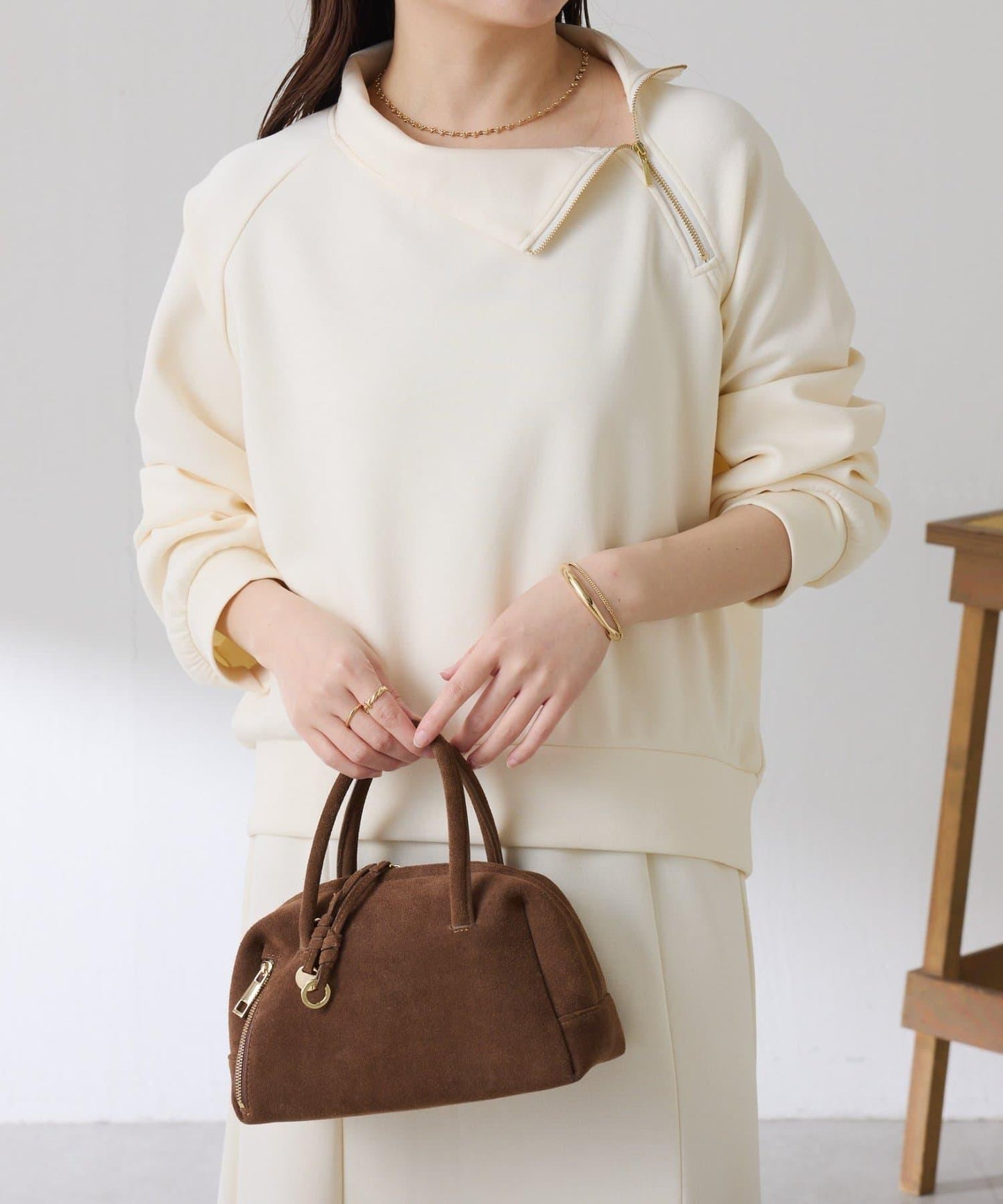 【舒適/百搭】不對稱半拉鍊套裝