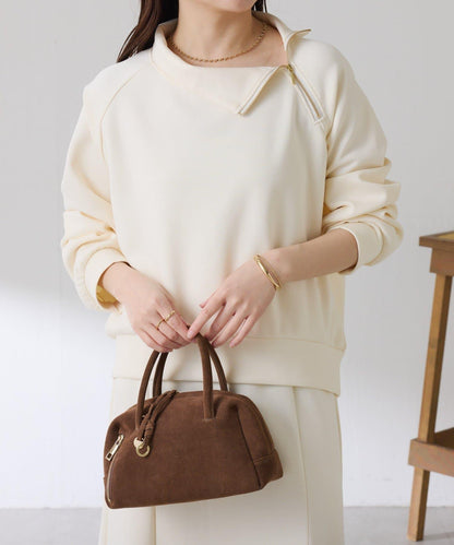 【舒適/百搭】不對稱半拉鍊套裝