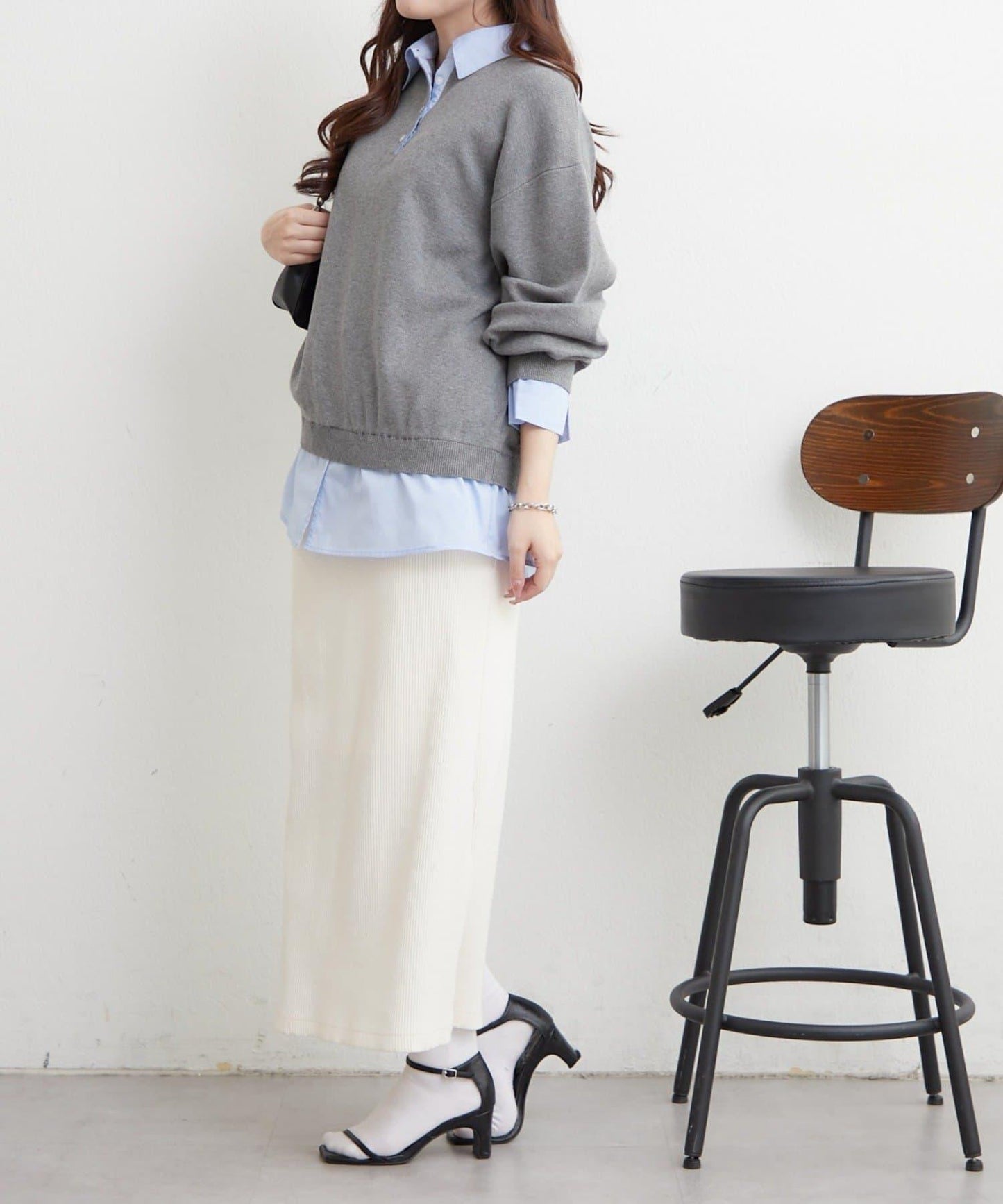 【nane/】《一件穿出時尚感》襯衫拼接針織衫