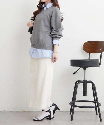 【nane/】《一件穿出時尚感》襯衫拼接針織衫