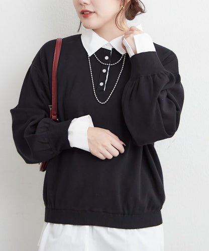 【nane/】《一件穿出時尚感》襯衫拼接針織衫