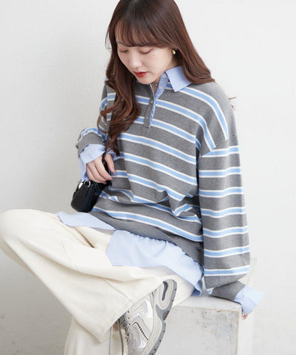 【nane/】《一件穿出時尚感》襯衫拼接針織衫