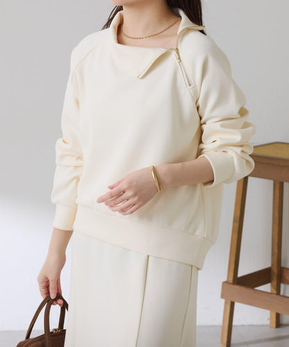 【舒適/百搭】不對稱半拉鍊套裝