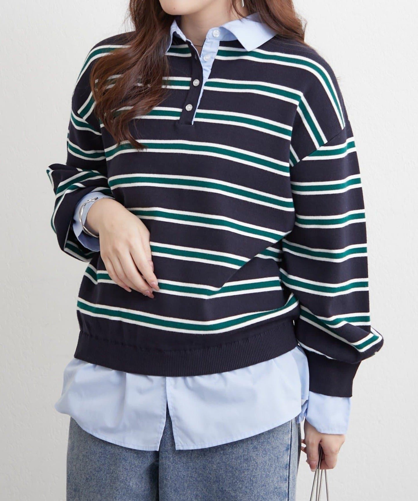 【nane/】《一件穿出時尚感》襯衫拼接針織衫