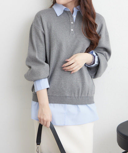 【nane/】《一件穿出時尚感》襯衫拼接針織衫