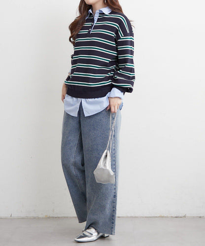 【nane/】《一件穿出時尚感》襯衫拼接針織衫