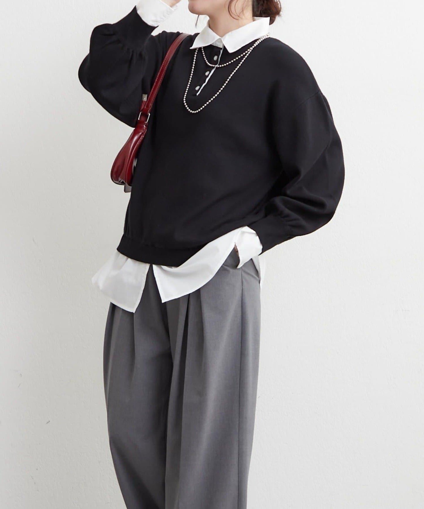 【nane/】《一件穿出時尚感》襯衫拼接針織衫