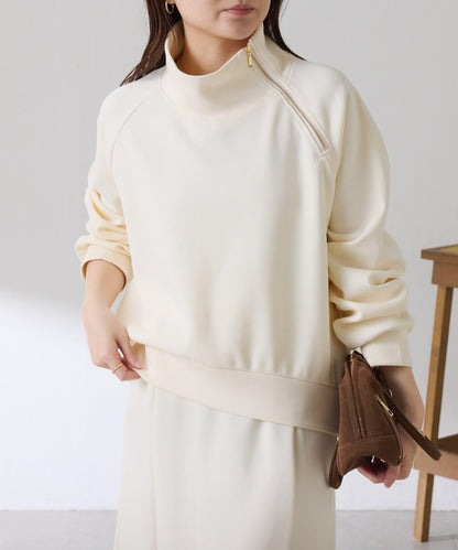 【舒適/百搭】不對稱半拉鍊套裝