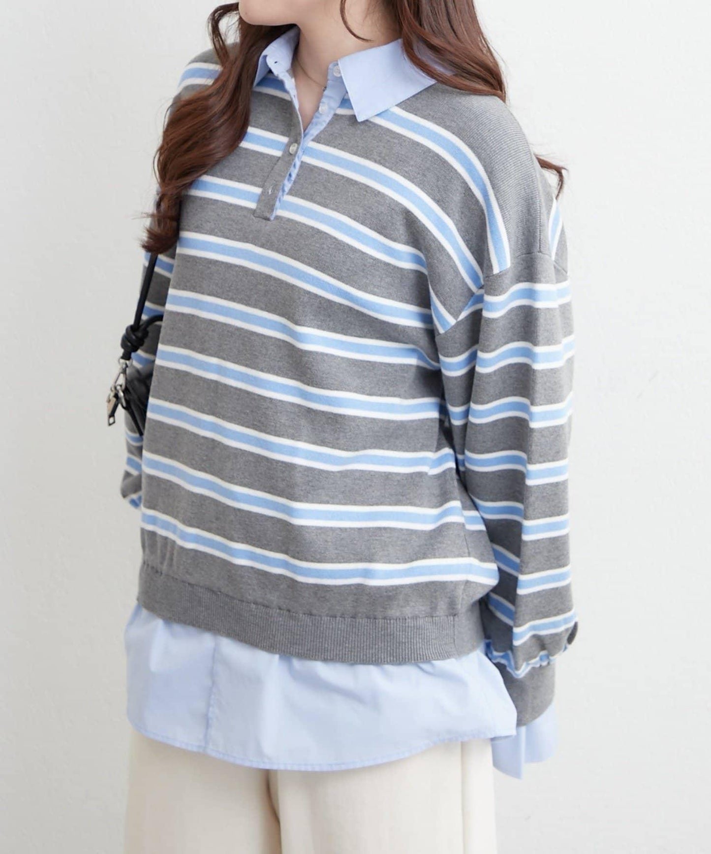 【nane/】《一件穿出時尚感》襯衫拼接針織衫