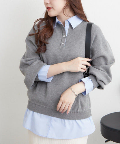 【nane/】《一件穿出時尚感》襯衫拼接針織衫