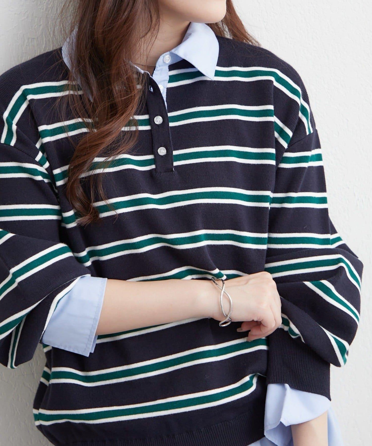 【nane/】《一件穿出時尚感》襯衫拼接針織衫