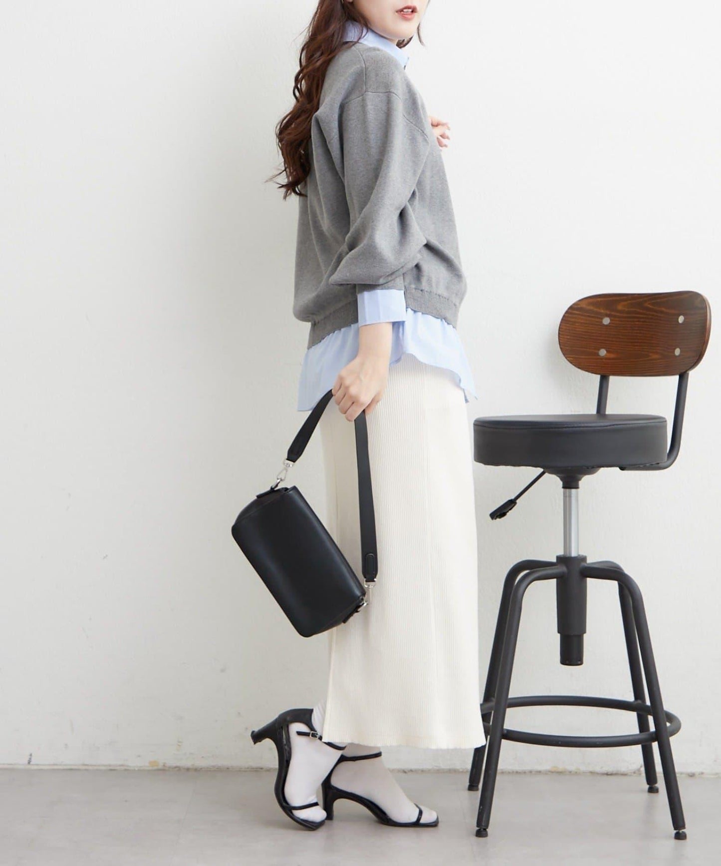 【nane/】《一件穿出時尚感》襯衫拼接針織衫