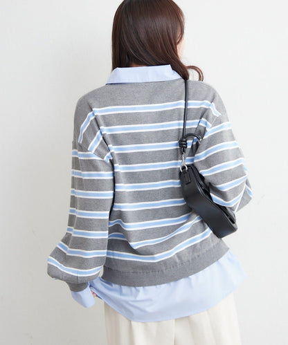 【nane/】《一件穿出時尚感》襯衫拼接針織衫