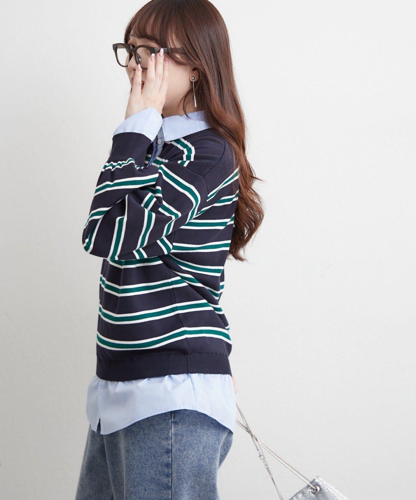 【nane/】《一件穿出時尚感》襯衫拼接針織衫