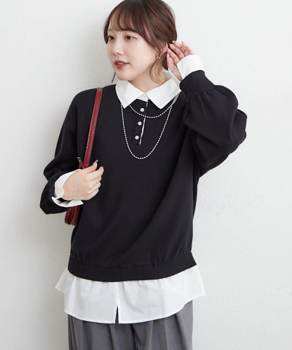 【nane/】《一件穿出時尚感》襯衫拼接針織衫