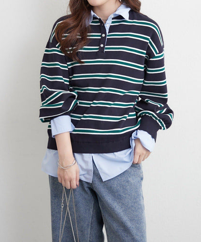 【nane/】《一件穿出時尚感》襯衫拼接針織衫