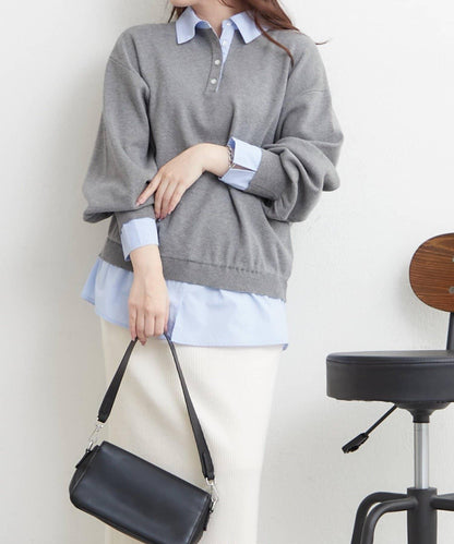 【nane/】《一件穿出時尚感》襯衫拼接針織衫