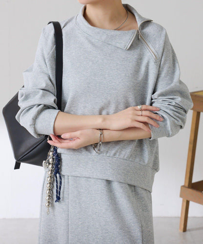 【舒適/百搭】不對稱半拉鍊套裝