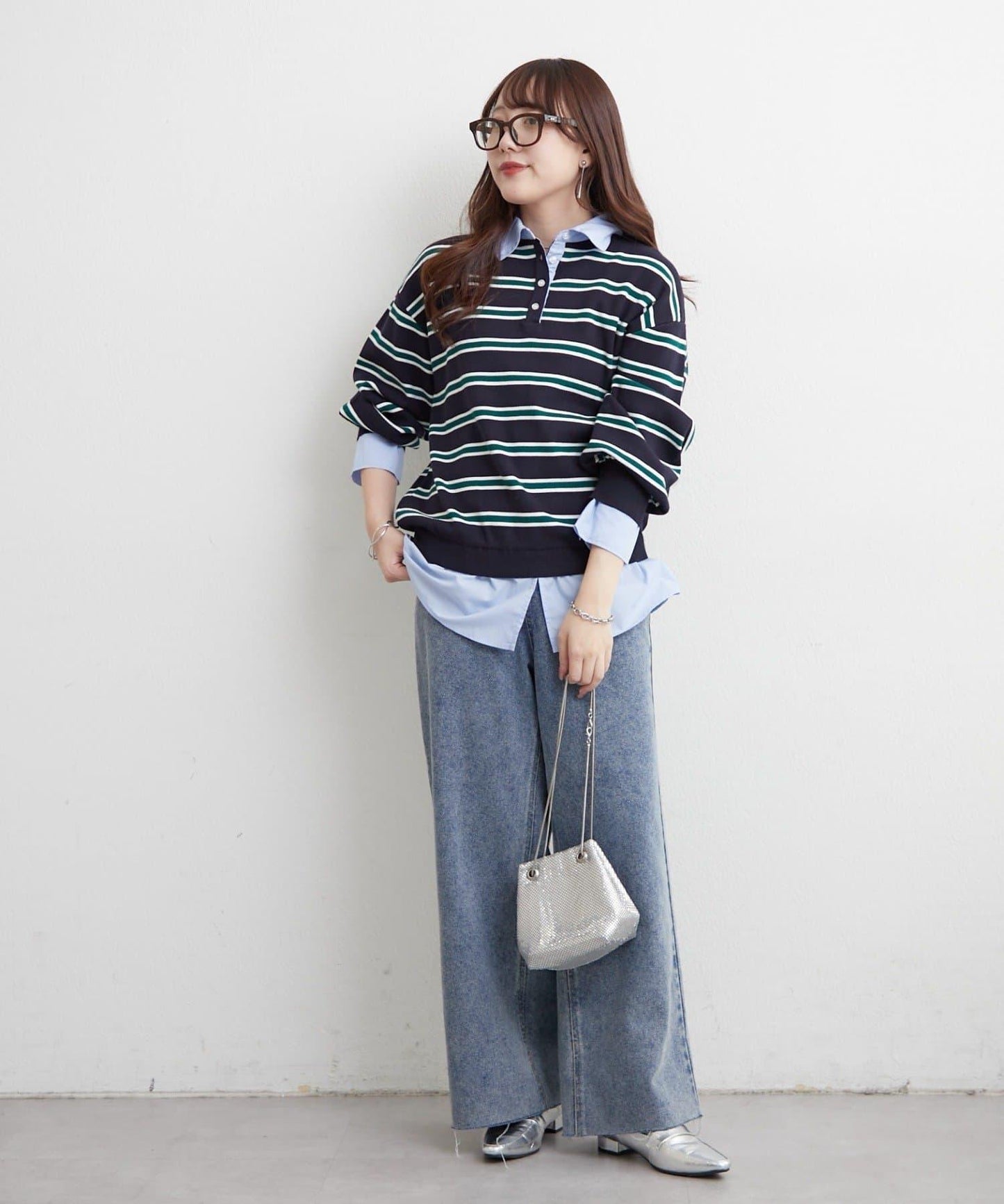 【nane/】《一件穿出時尚感》襯衫拼接針織衫