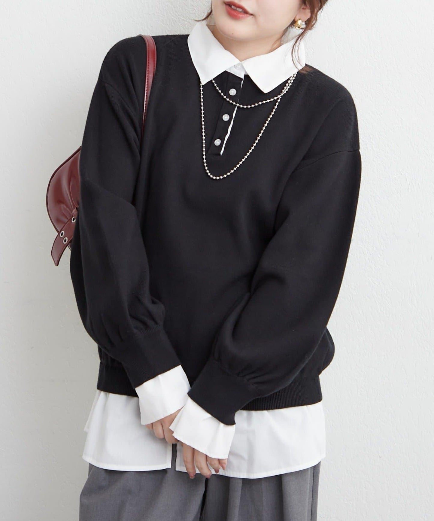 【nane/】《一件穿出時尚感》襯衫拼接針織衫