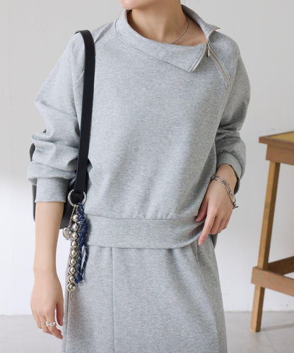 【舒適/百搭】不對稱半拉鍊套裝