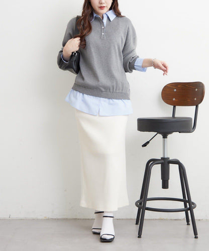 【nane/】《一件穿出時尚感》襯衫拼接針織衫