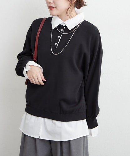 【nane/】《一件穿出時尚感》襯衫拼接針織衫