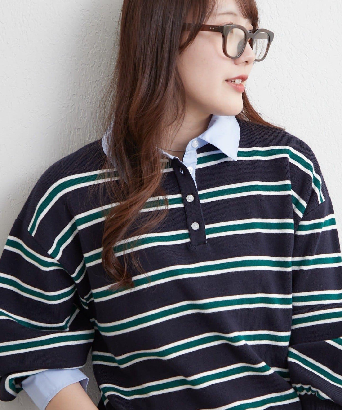 【nane/】《一件穿出時尚感》襯衫拼接針織衫