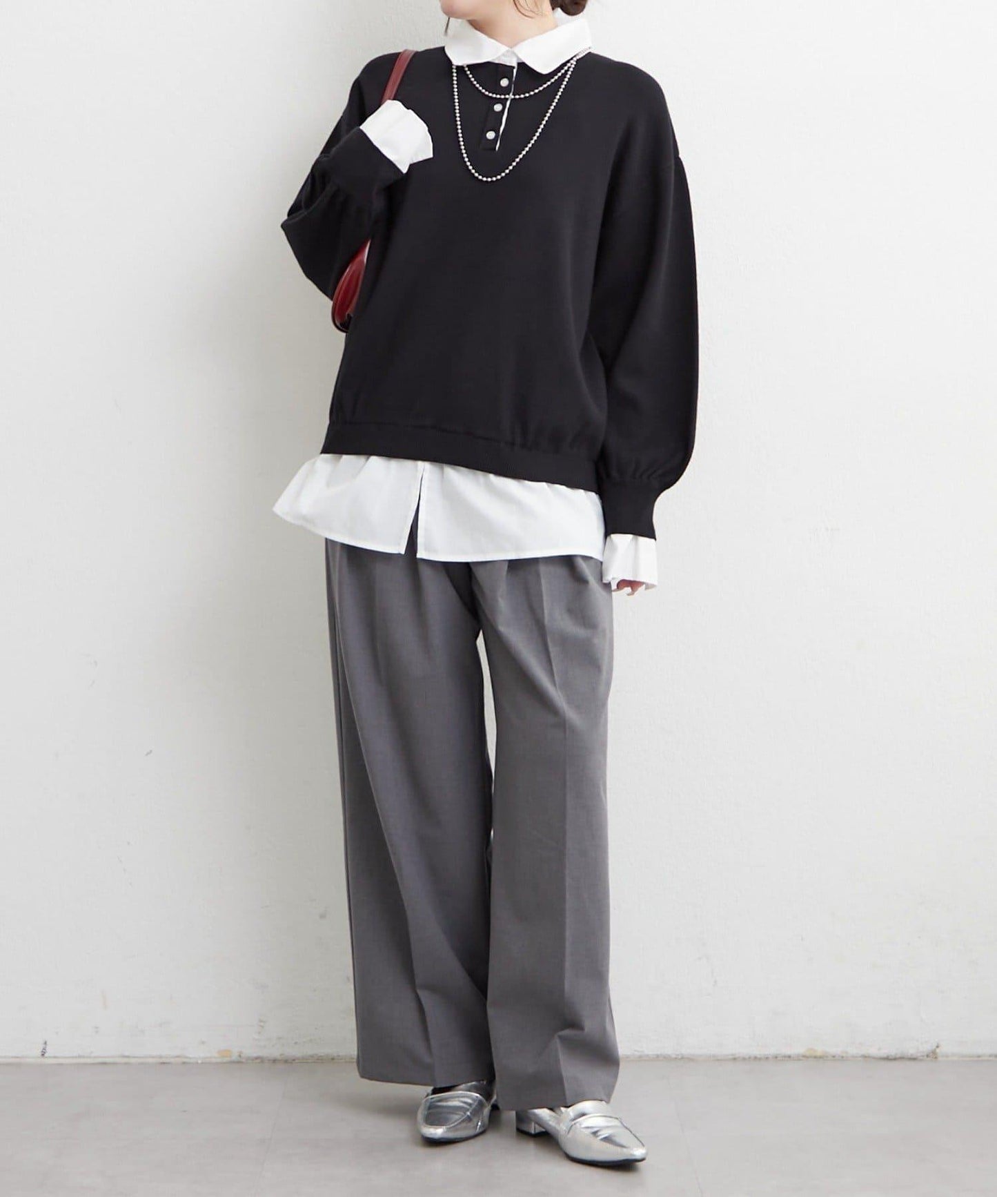 【nane/】《一件穿出時尚感》襯衫拼接針織衫