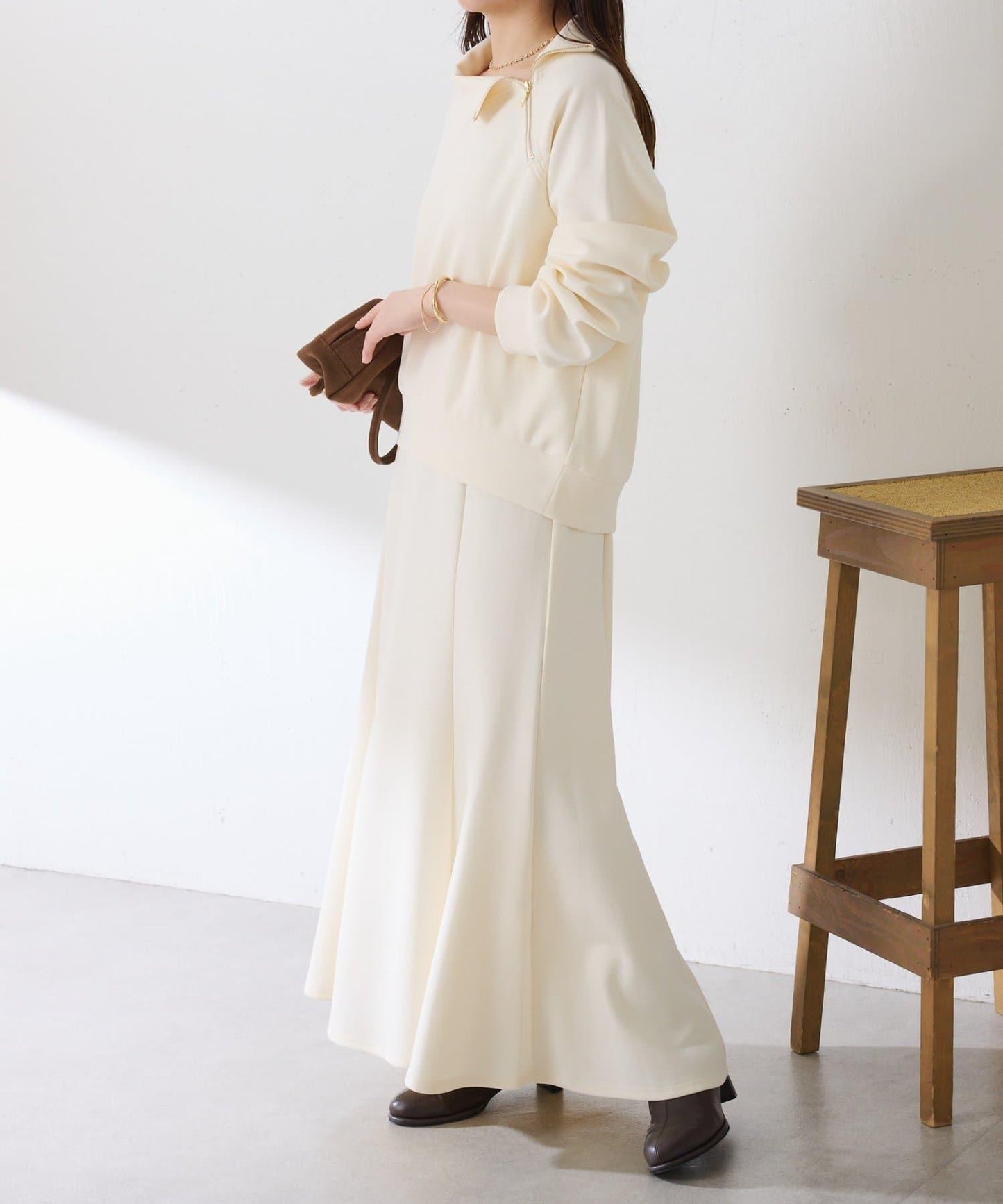 【舒適/百搭】不對稱半拉鍊套裝