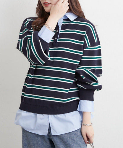 【nane/】《一件穿出時尚感》襯衫拼接針織衫