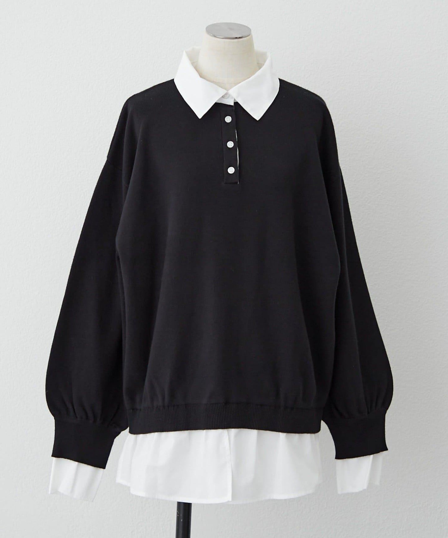 【nane/】《一件穿出時尚感》襯衫拼接針織衫