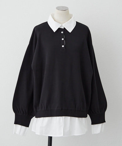 【nane/】《一件穿出時尚感》襯衫拼接針織衫