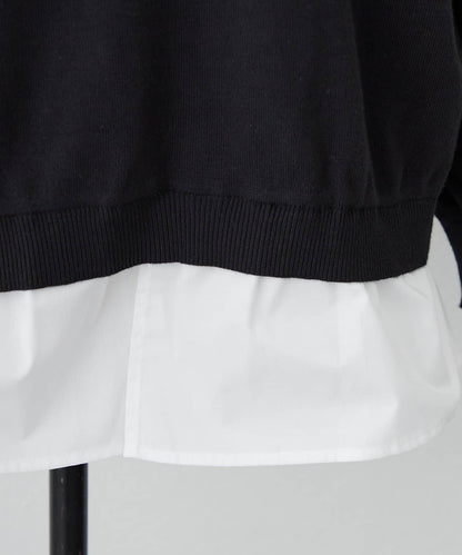 【nane/】《一件穿出時尚感》襯衫拼接針織衫