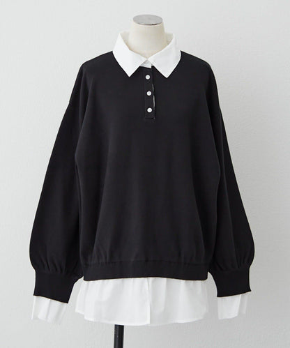 【nane/】《一件穿出時尚感》襯衫拼接針織衫