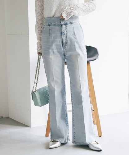 バックレースアップデニムフレアパンツ