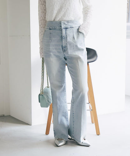 バックレースアップデニムフレアパンツ