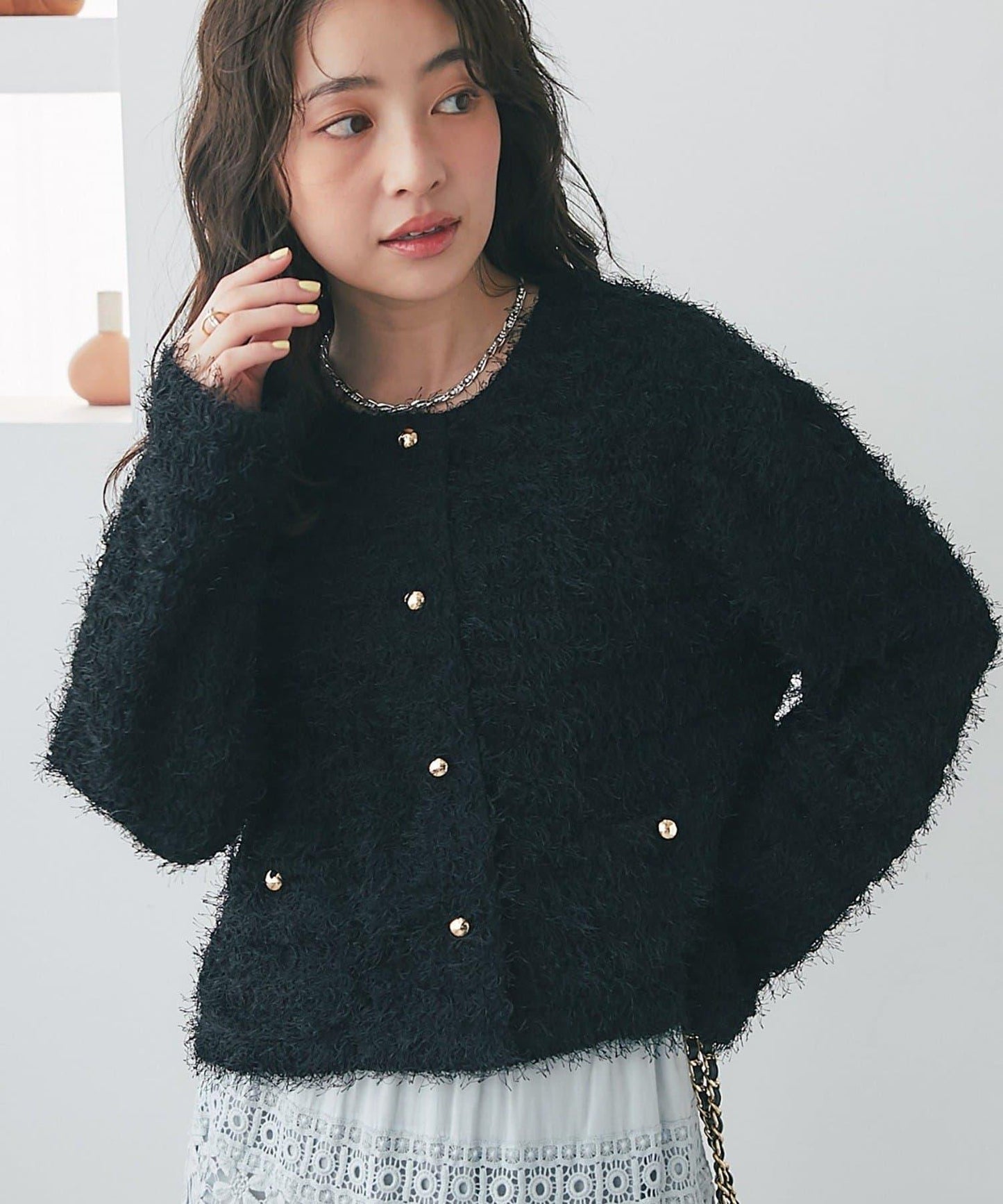 羽毛剪裁針織夾克開衫