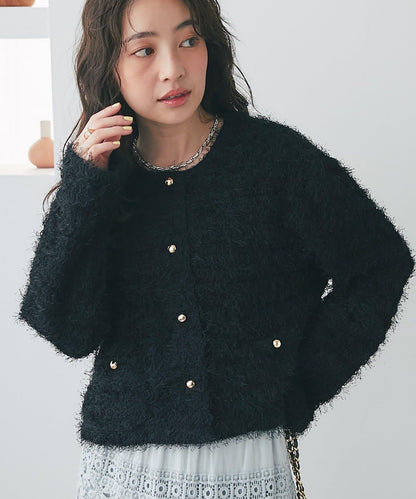 羽毛剪裁針織夾克開衫