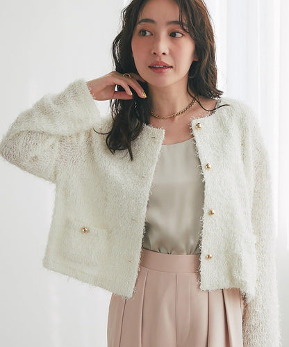 羽毛剪裁針織夾克開衫