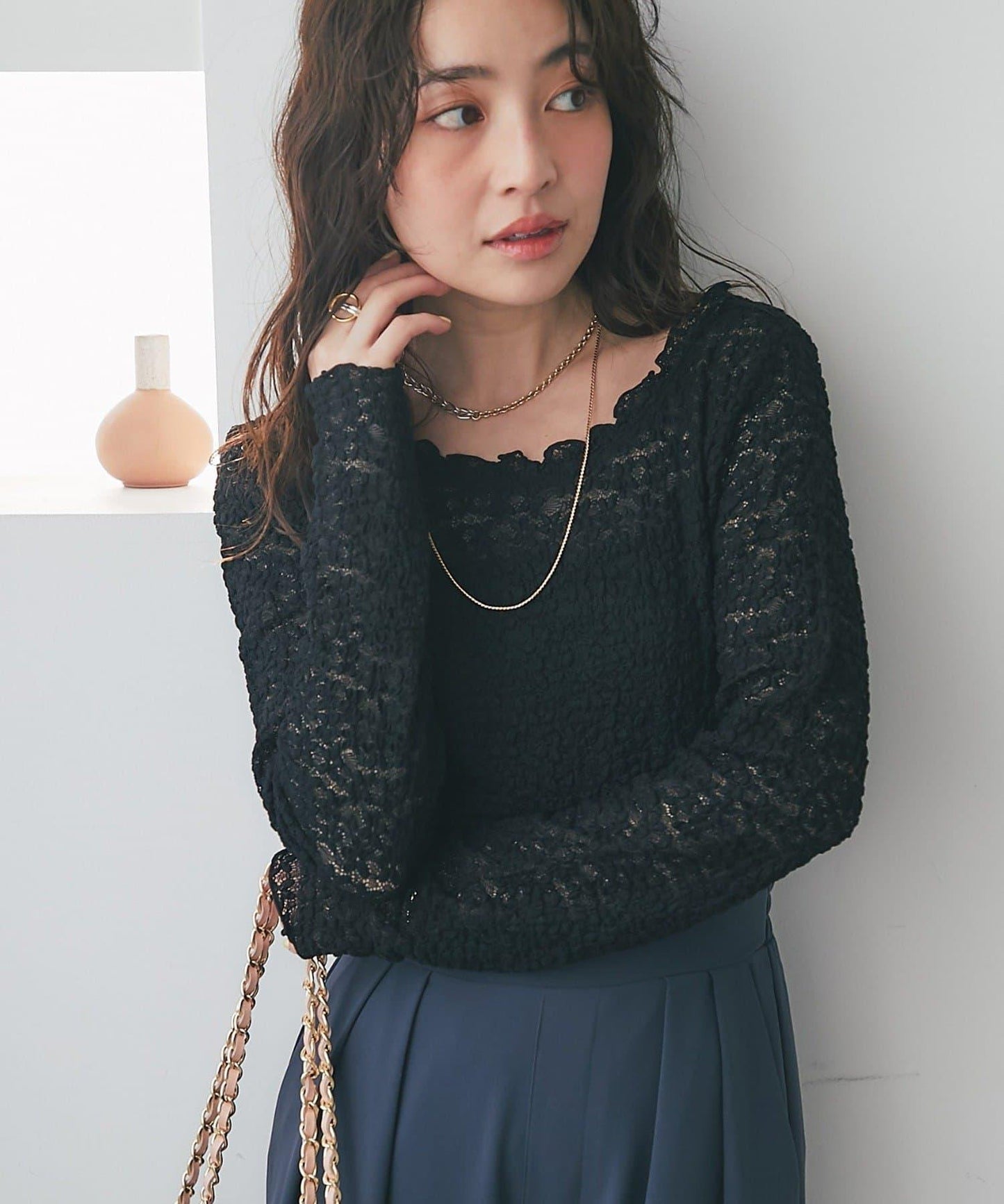 蕾絲彈力雙面可穿套頭衫