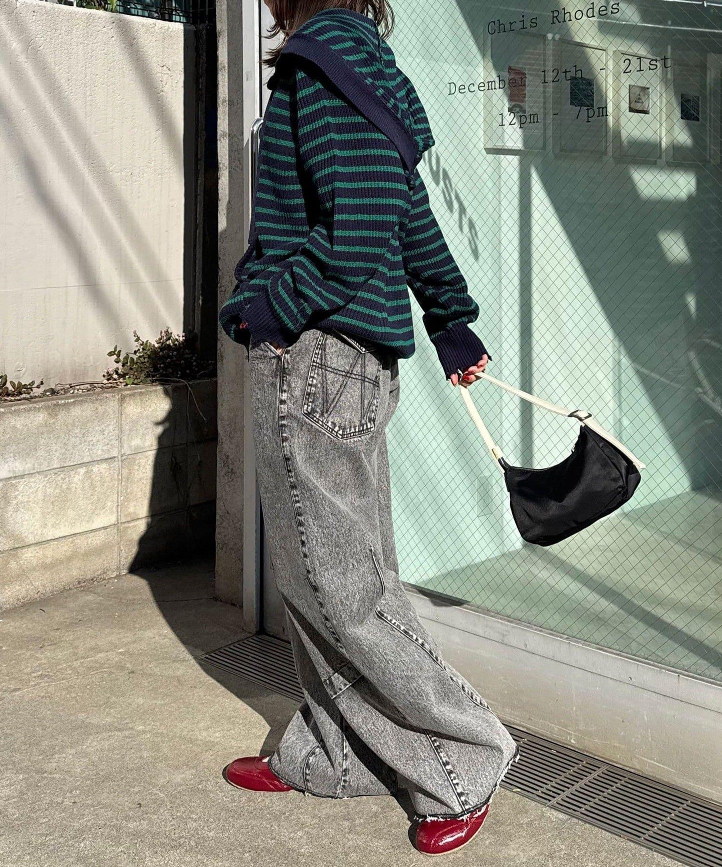 拼色條紋雙拉鍊針織連帽衫