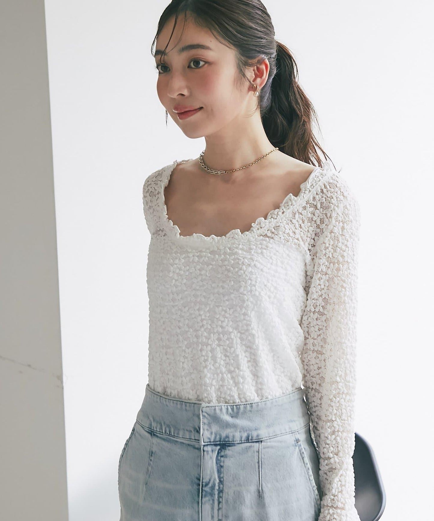 蕾絲彈力雙面可穿套頭衫