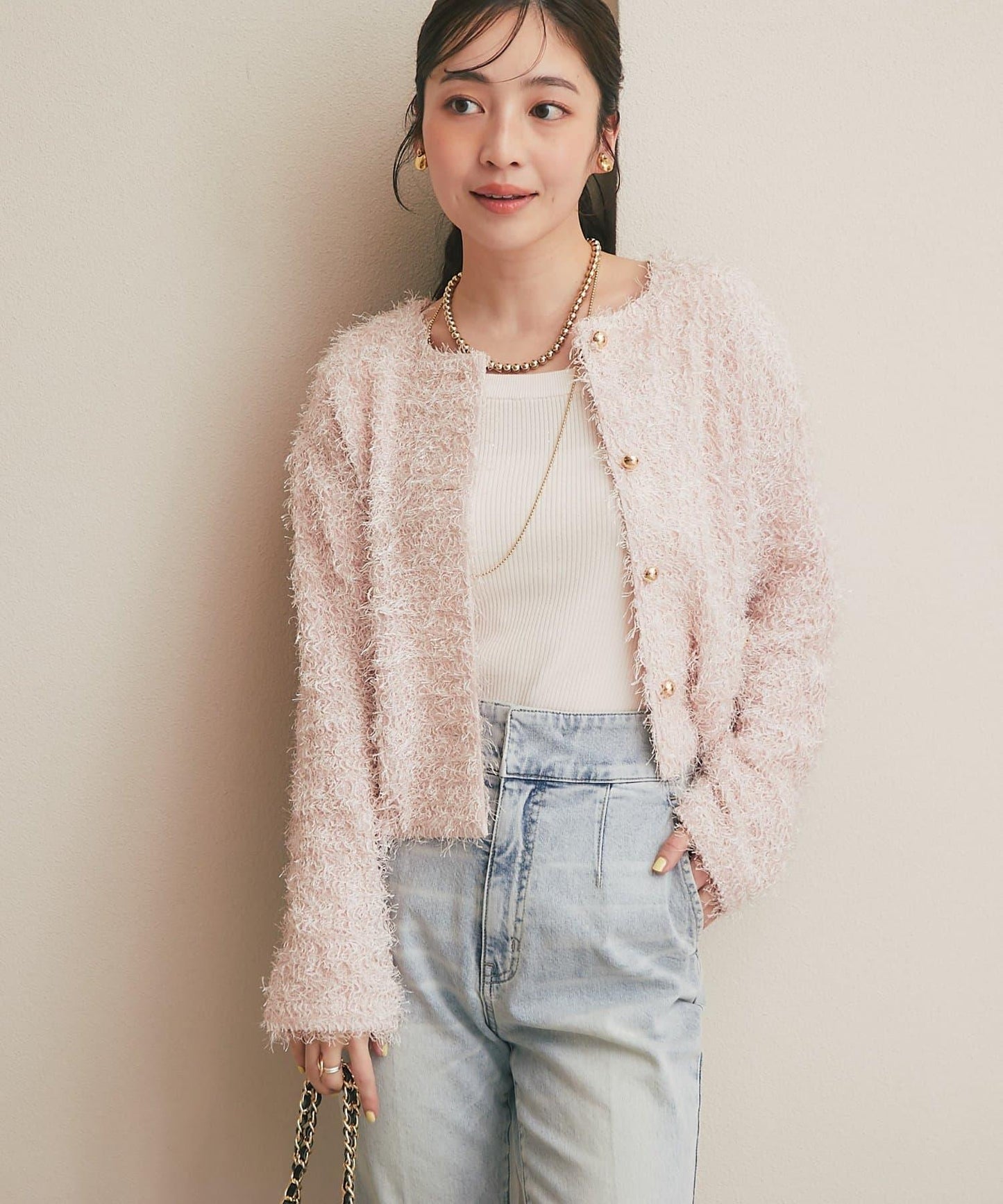 羽毛剪裁針織夾克開衫