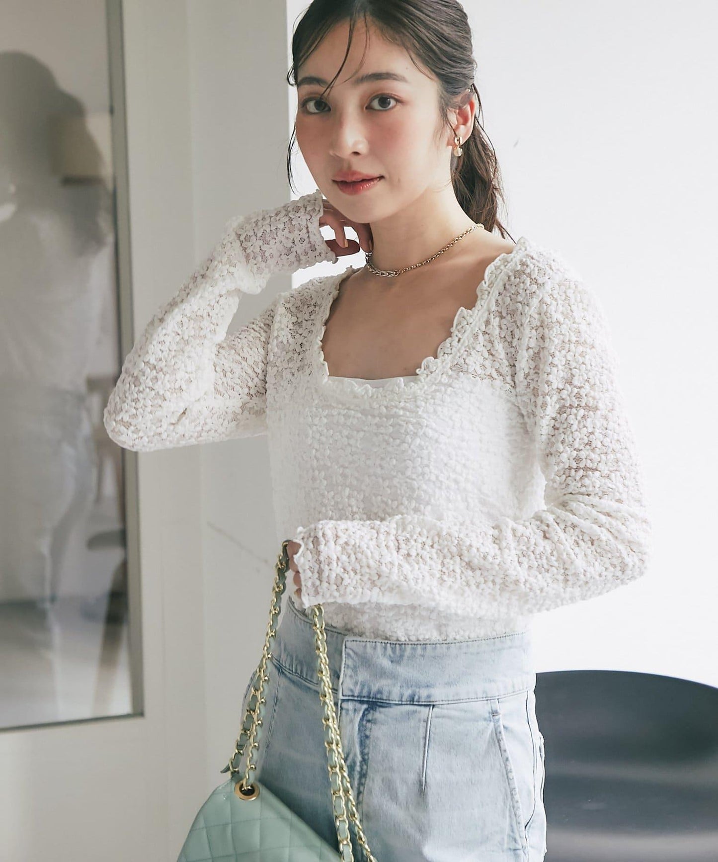 蕾絲彈力雙面可穿套頭衫