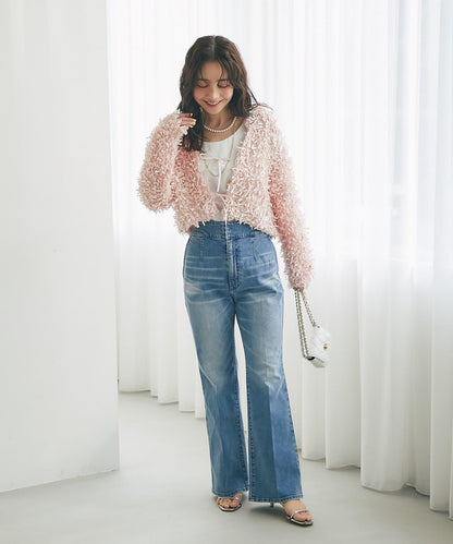 バックレースアップデニムフレアパンツ