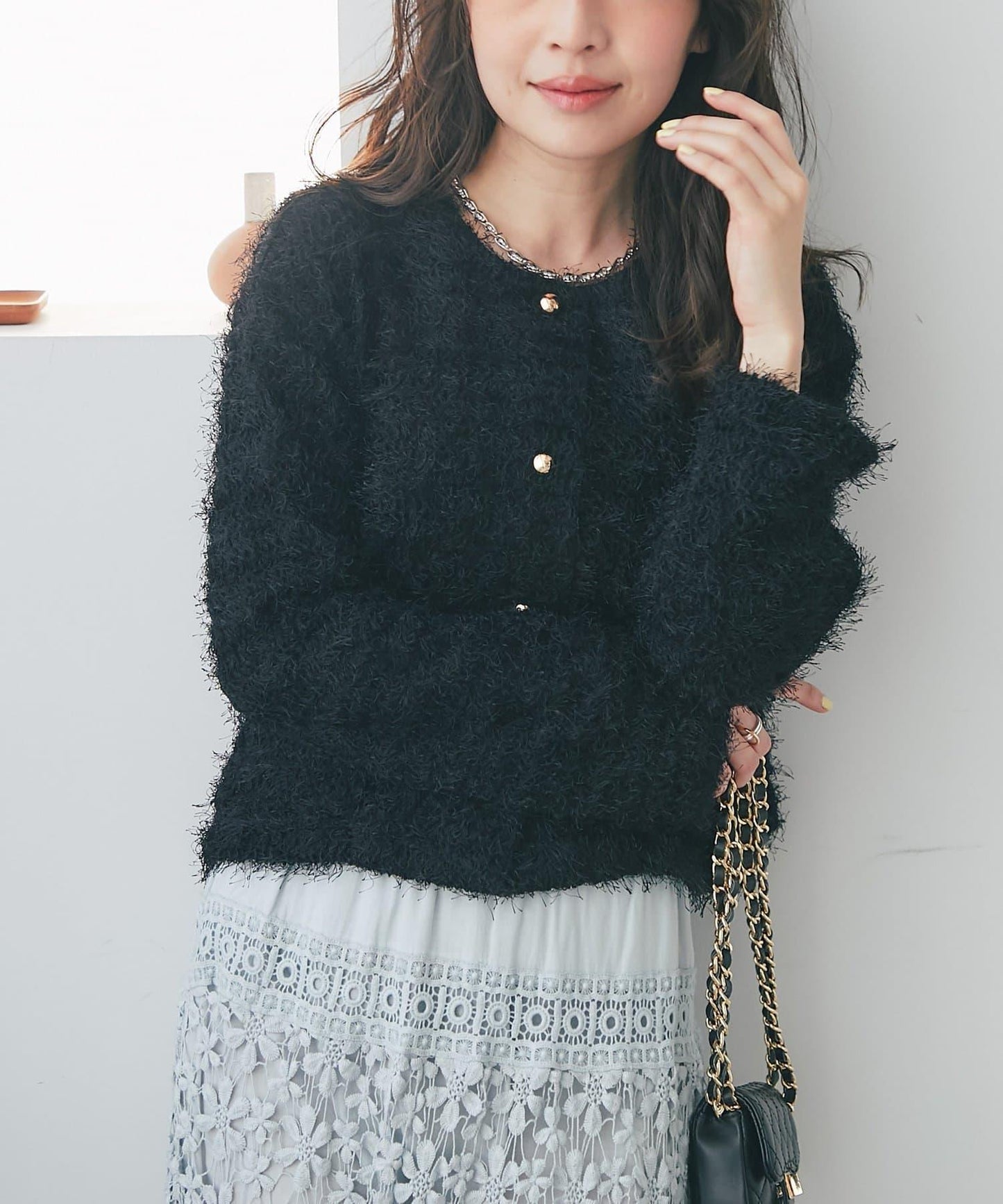 羽毛剪裁針織夾克開衫