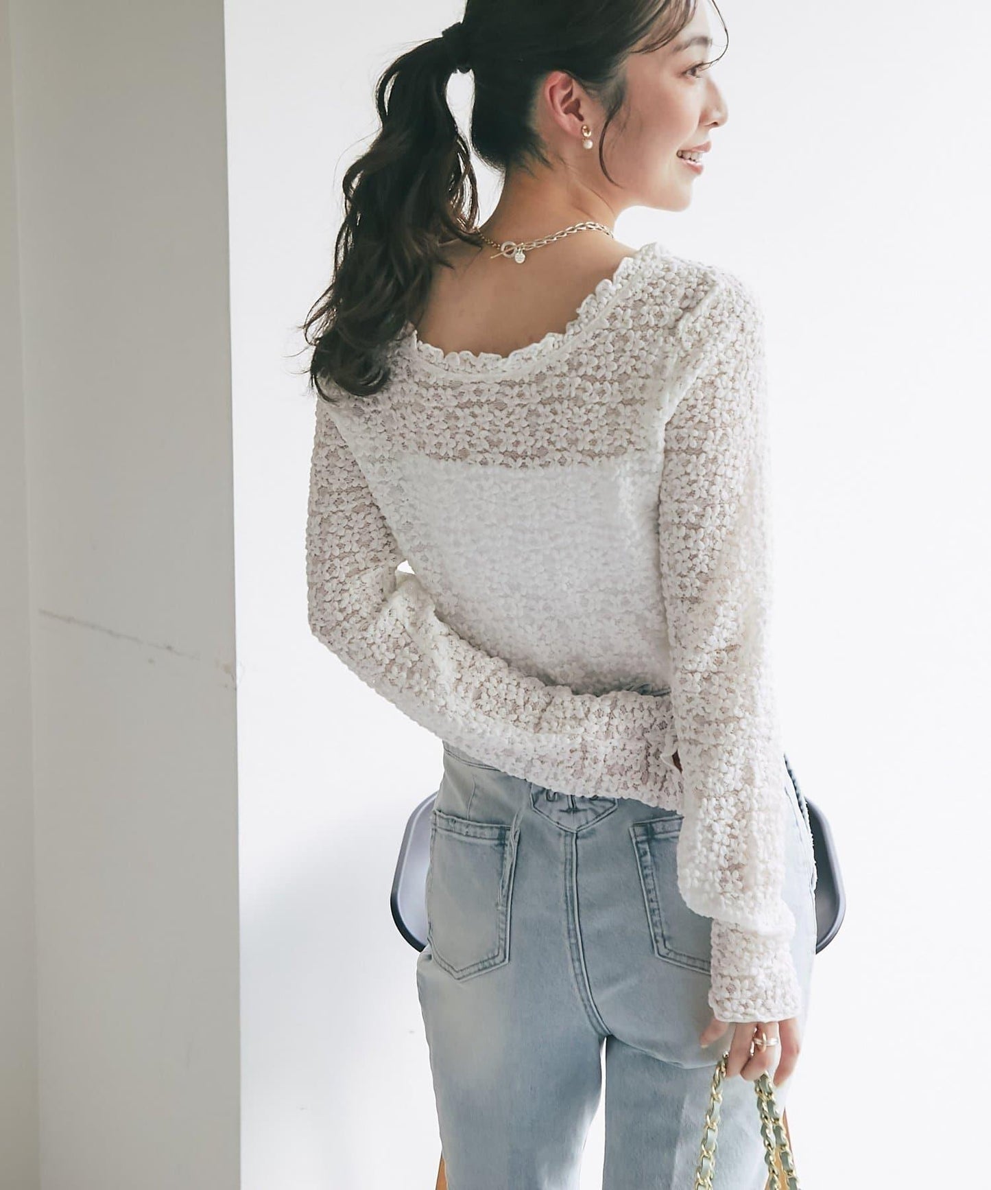 蕾絲彈力雙面可穿套頭衫