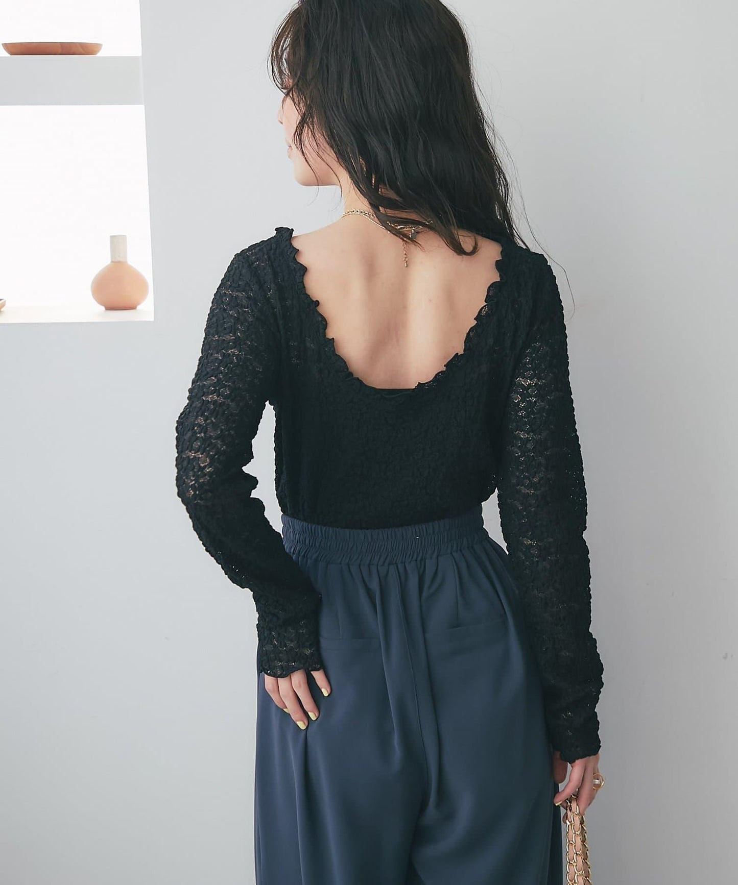 蕾絲彈力雙面可穿套頭衫